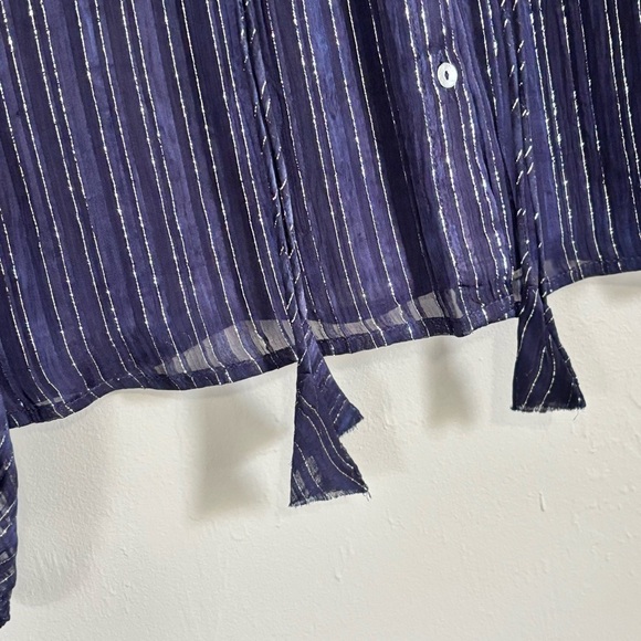 ANTHROPOLOGIE SEEN WORN KEPT Women’s Navy Blue Metallic Stripe Button Up Top 2 - Picture 5 of 12